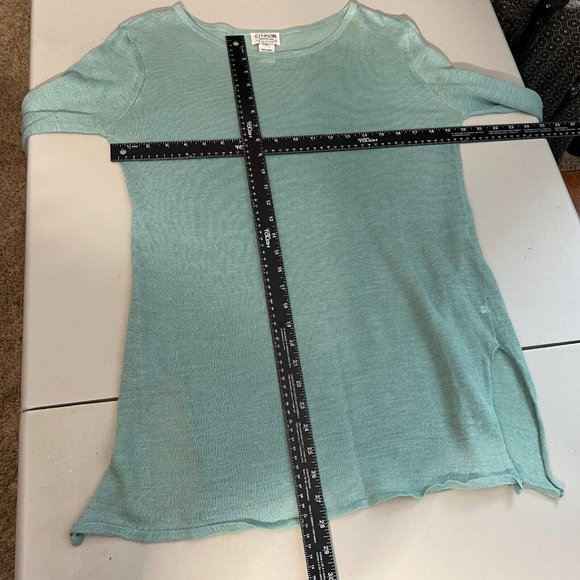 Citron Santa Monica Tunic Top Large Seafoam Green Knit Long Bell Sleeve Crochet‎ - Picture 2 of 13